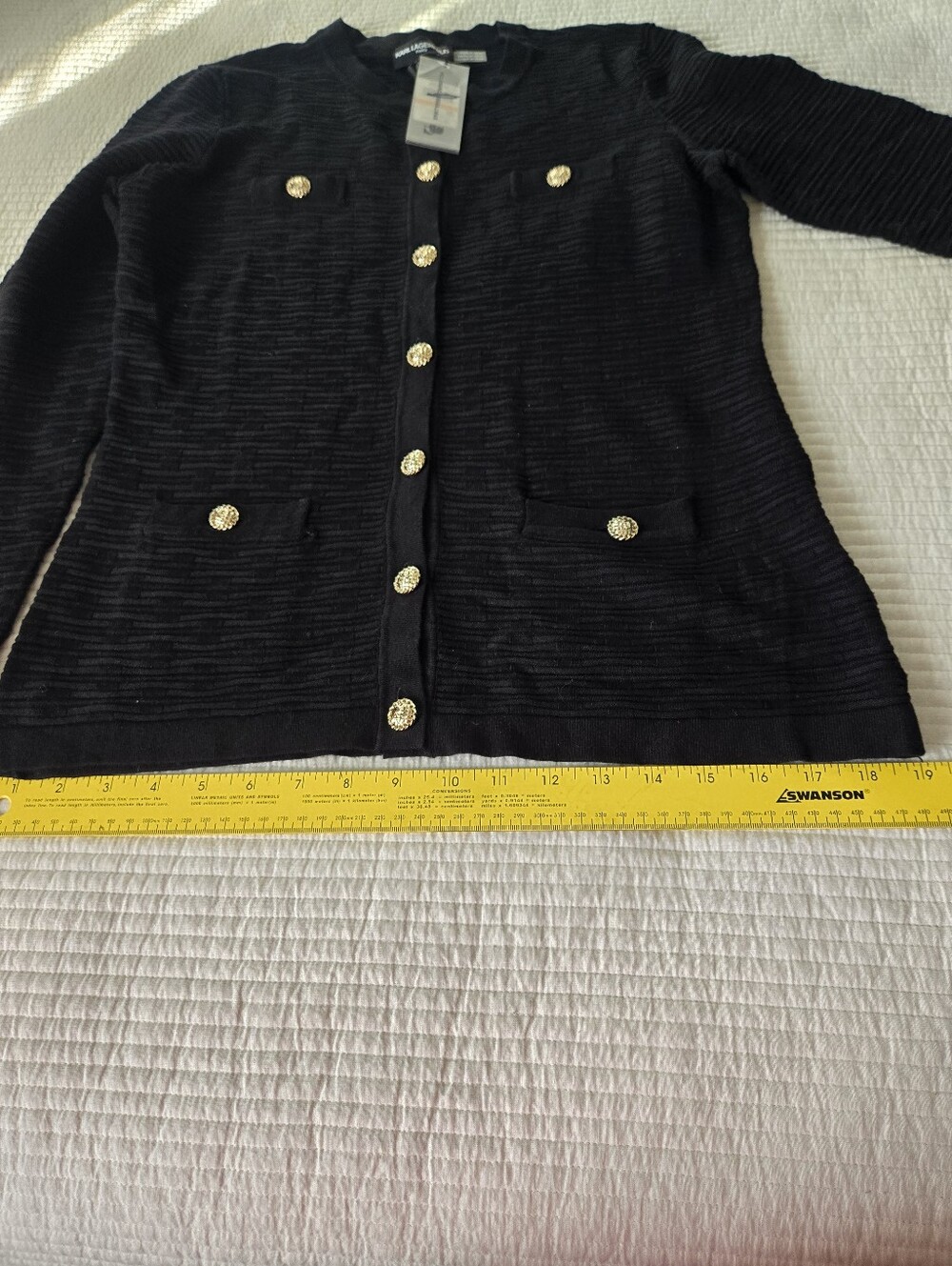 Women's Karl Lagerfeld Paris Black Cardigan with Gold Buttons, Size S NWT - Picture 14 of 14